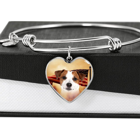 Cute Jack Russell Terrier Print Luxury Heart Charm Bangle