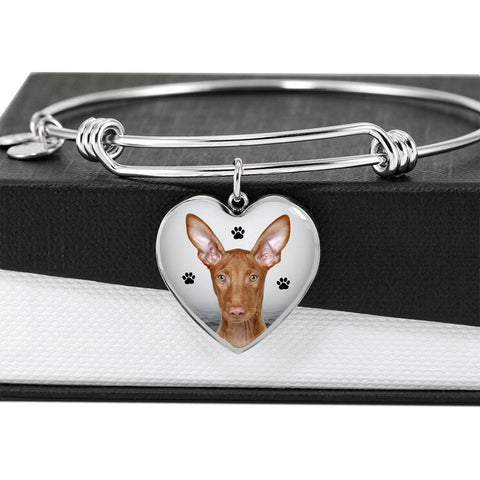 Cute Pharaoh Hound Print Luxury Heart Charm Bangle
