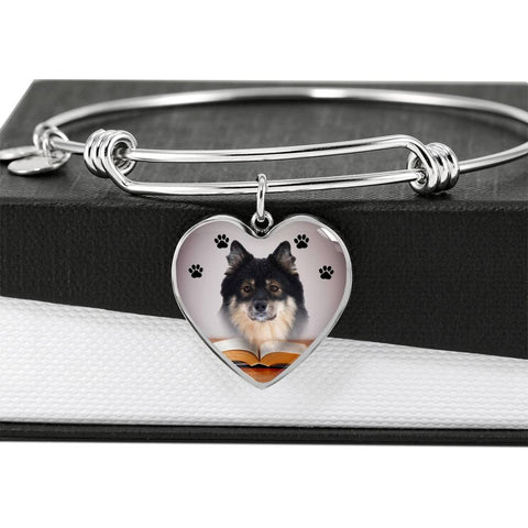 Finnish Lapphund Print Luxury Heart Charm Bangle