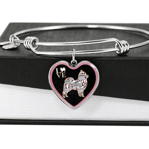 Pomeranian Dog Love Print Heart Pendant Bangle