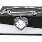 Cute Cat In Denim Print Heart Pendant Bangle