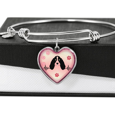 English Springer Spaniel Dog Print Heart Pendant Bangle