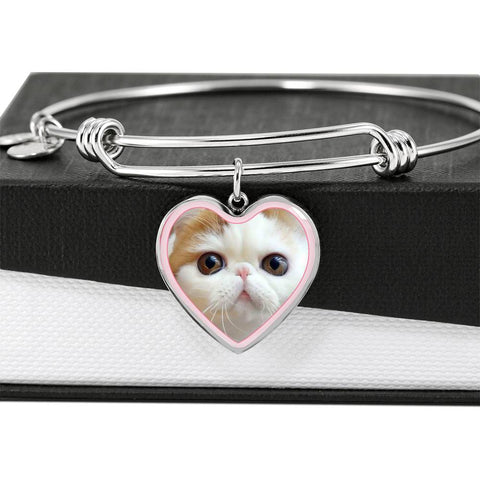 Cute Snoopy Cat Print Heart Pendant Bangle