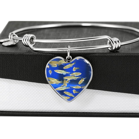 Zebrafish Fish Print Luxury Heart Charm Bangle