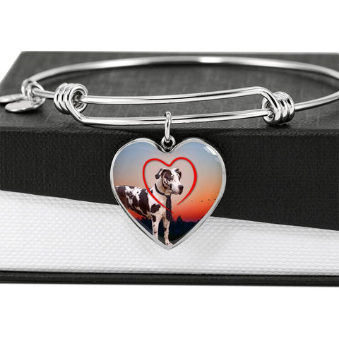 Great Dane Print Luxury Heart Charm Bangle