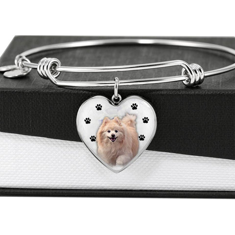 Cute Pomeranian Print Luxury Heart Charm Bangle