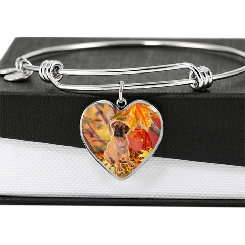 Cute Bullmastiff Print Luxury Heart Charm Bangle