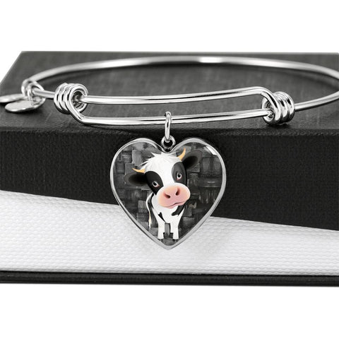 Cow Print Heart Pendant Luxury Bangle