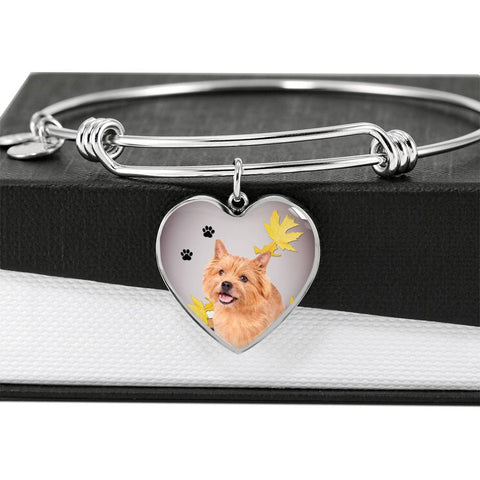 Cute Norwich Terrier Print Luxury Heart Charm Bangle