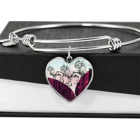 Chinese Crested Dog Art Print Heart Pendant Bangle