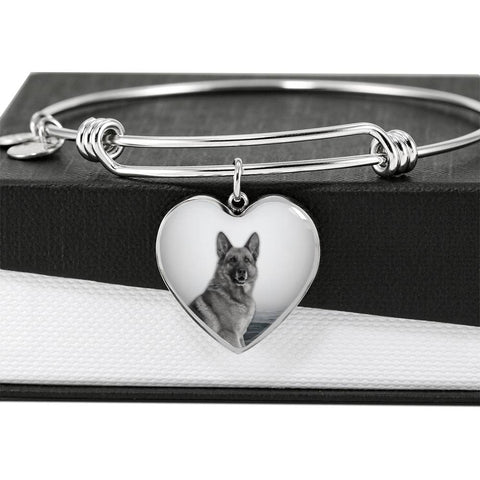 Cute German Shepherd Print Luxury Heart Charm Bangle