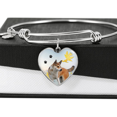 Cute Norwegian Lundehund Print Luxury Heart Charm Bangle