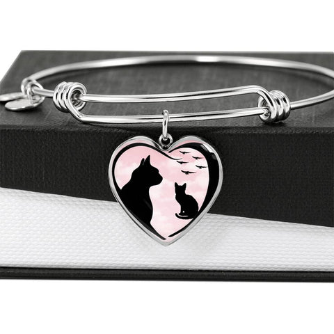 Cat Vector Art Print Heart Pendant Bangle