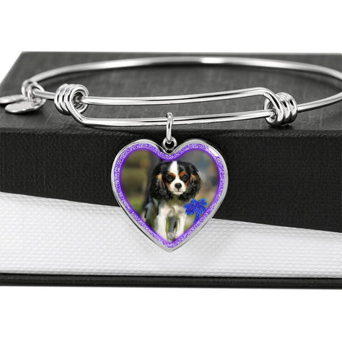 English Toy Spaniel Dog Print Heart Pendant Bangle