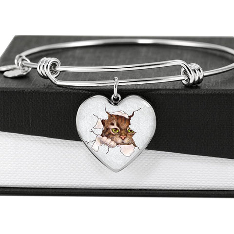 Amazing Cat Art Print Heart Pendant Bangle
