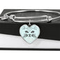 Cute Cat Face Print Heart Pendant Bangle
