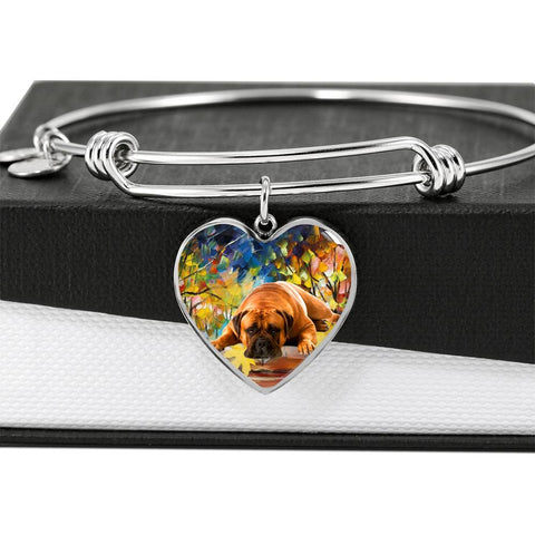 Bullmastiff Print Luxury Heart Charm Bangle