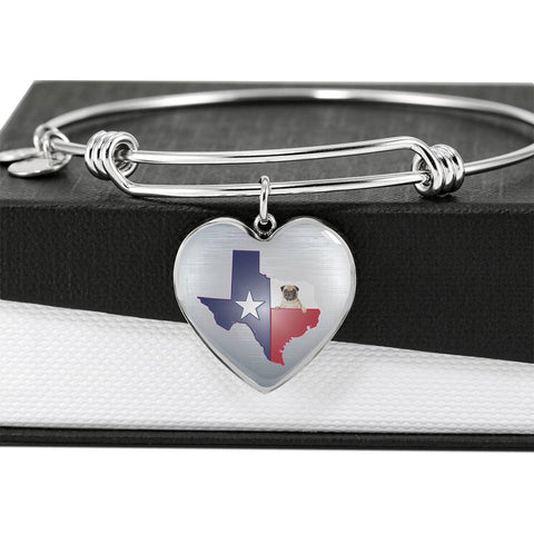 Pug Dog Texas Print Heart Pendant Luxury Bangle
