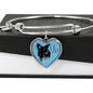 Papillon Dog On Denim Print Heart Pendant Bangle