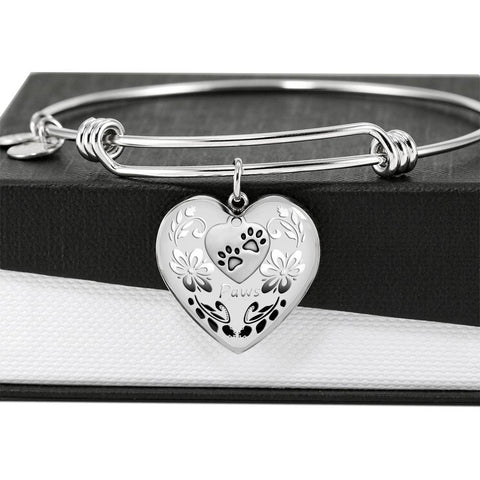 Paws Print Heart Pendant Bangle