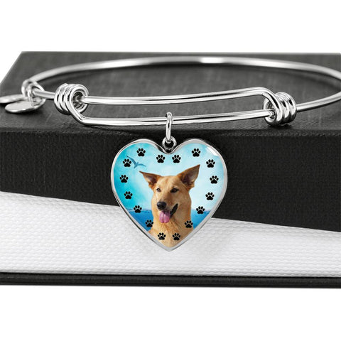 Chinook Dog Print Luxury Heart Charm Bangle