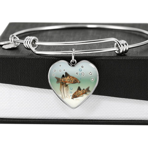Corydoras Paleatus Fish Print Heart Pendant Bangle