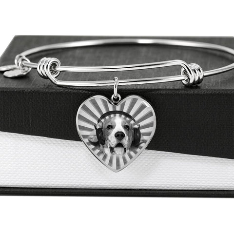 Beagle Print Luxury Heart Charm Bangle