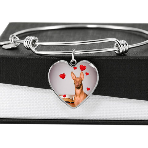 Pharaoh Hound Print Luxury Heart Charm Bangle