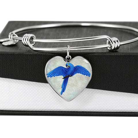 Hyacinth Macaw Parrot Art Print Heart Pendant Bangle