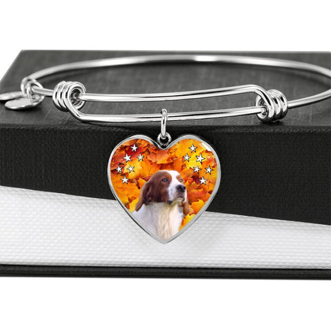 Cute Irish Red and White Setter Print Luxury Heart Charm Bangle