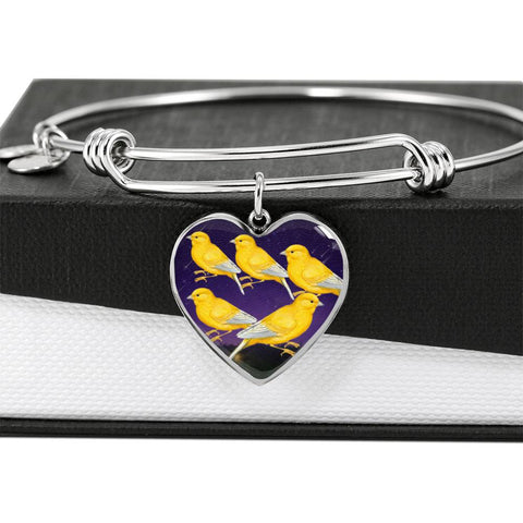 Domestic Canary Bird Print Heart Pendant Bangle