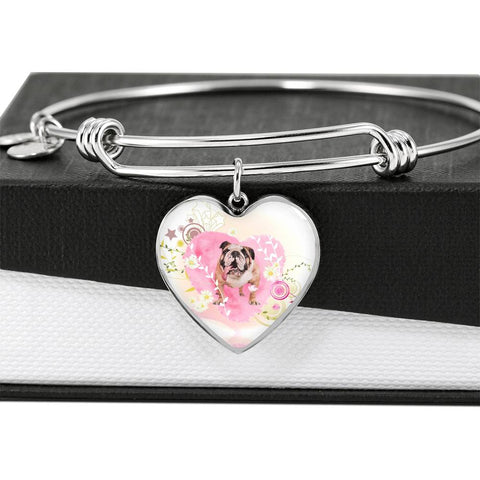 Bulldog Print Heart Charm Bangle