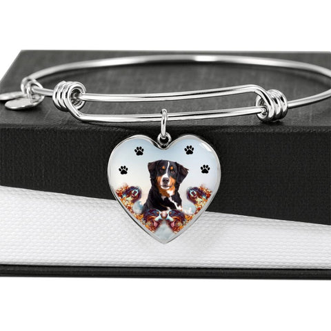 Bernese Mountain Dog Print Luxury Heart Charm Bangle