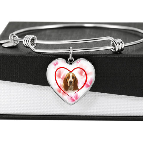 Basset Hound Print Luxury Heart Charm Bangle