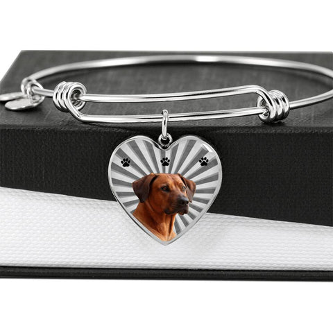Rhodesian Ridgeback Print Luxury Heart Charm Bangle