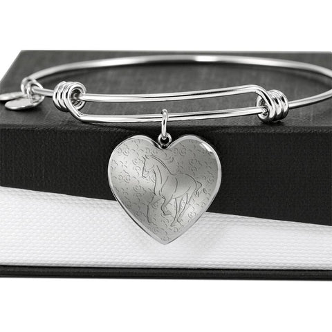 Thoroughbred Horse Print Heart Pendant Luxury Bangle