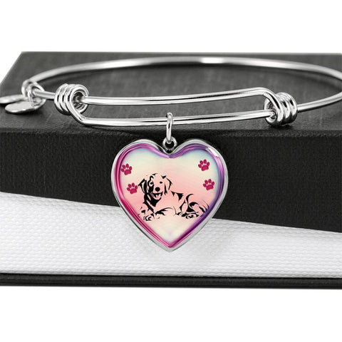 Golden Retriever Dog Print Heart Pendant Bangle
