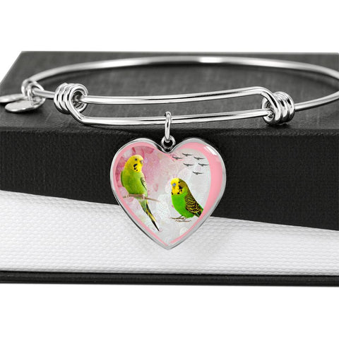 Budgerigar Parrot Print Heart Pendant Bangle