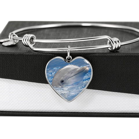 Cute Dolphin Print Heart Pendant Luxury Bangle