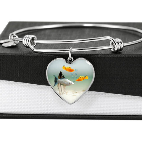 Mollies Fish Print Heart Pendant Luxury Bangle