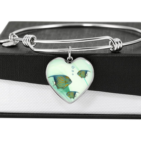 Angelfish Print Heart Pendant Luxury Bangle