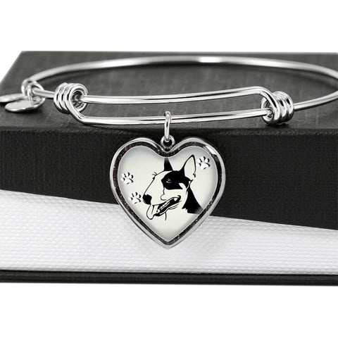 Bull Terrier Dog Art Print Heart Pendant Bangle