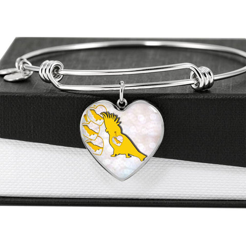 Cockatoo Parrot Art Print Heart Pendant Bangle