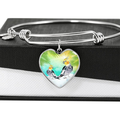 Cockatiel Parrot Art Print Heart Pendant Bangle
