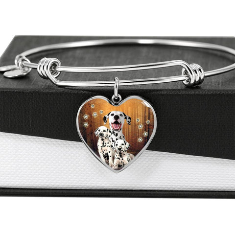 Cute Dalmatian Dog Print Luxury Heart Charm Bangle