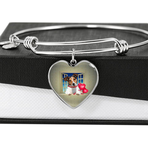 Cute Jack Russell Terrier On Window Print Heart Pendant Luxury Bangle