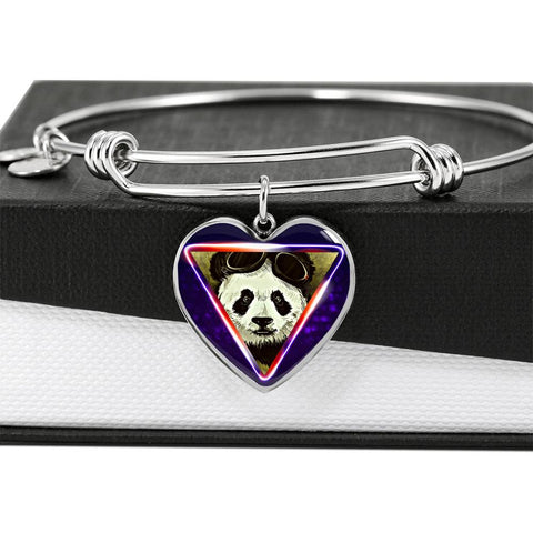 Cute Panda Art Print Heart Pendant Bangle