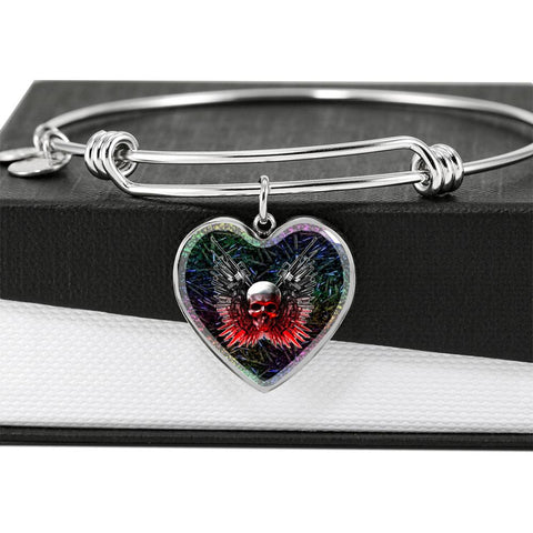Gun And Skull Print Heart Pendant Bangle