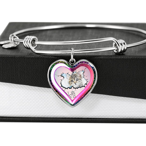 Cute Painted Cat Print Heart Pendant Bangle