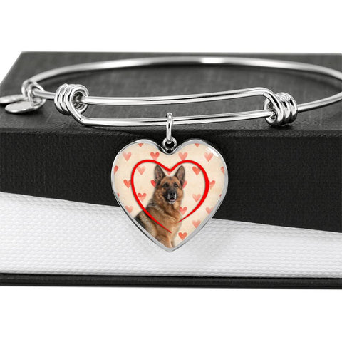 German Shepherd Print Luxury Heart Charm Bangle